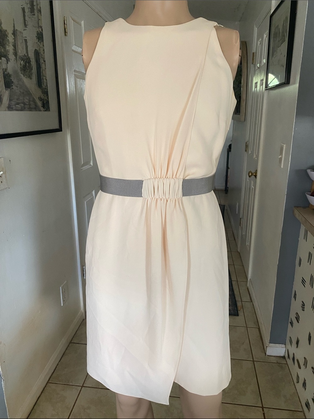 Giorgio Armani silk Sleeveless Mini Dress in Pale Peach with Gray Belt